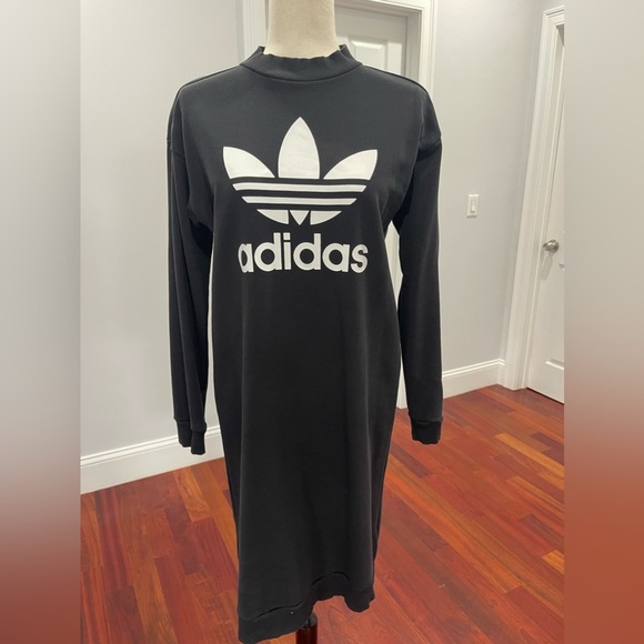 adidas Originals Trefoil Crew Neck Dress In Black - Picture 9 of 14